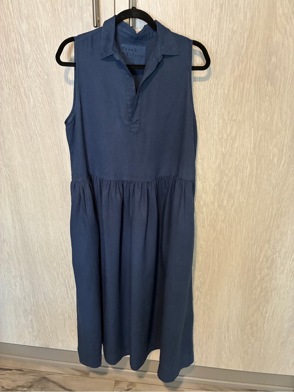 Frank & Eileen Sleeveless Collared Midi Dress in Deep Blue